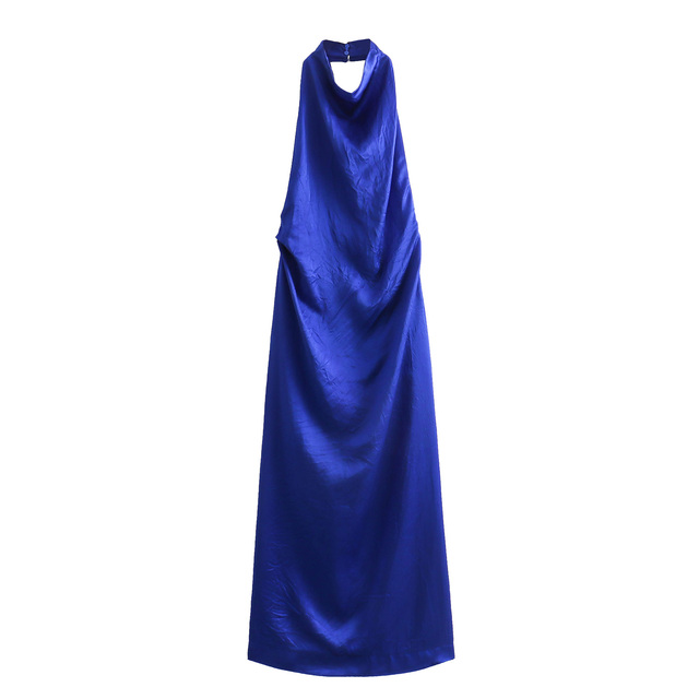 Blue Color Sexy Backless Design Ladies Summer Party Evening Long Maxi Satin Dress