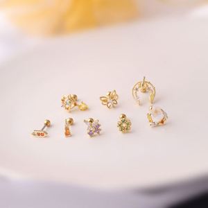 Boucles d'oreilles créoles en acier inoxydable pour femme, motif fleur et étoile, avec zircon cubique, pour piercing hélix, conque, lobe, tragus - Product Image 6