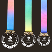 Logo personnalisé Médaille ronde Plaque en cristal Trophée de plaque en verre transparent avec support en métal