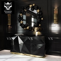 Miroir mural de luxe en acier inoxydable noir et or pour villa, meubles de maison, table console pour salon, couloir, miroir mural décoratif