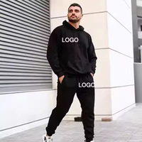 Survêtement d'Hiver en Gros à Taille Élastique, Logo Personnalisé, Couleur Unie, Ensemble Sweat à Capuche et Pantalon de Jogging pour Homme