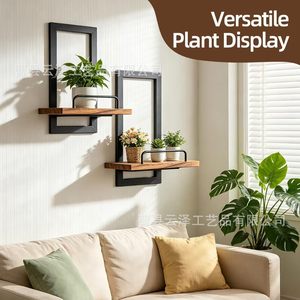 Estante de almacenamiento de madera para pared, diseño sencillo para sala de estar y dormitorio, con plantas verdes y - Product Image 3