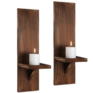 Support mural flottant en bois massif pour bougies, idéal pour les gîtes, hôtels et maisons d'hôtes ; étagère décorative murale pour la maison - Product Image 3