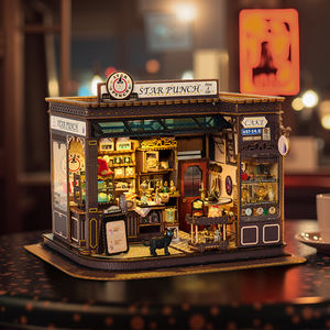 IIECREATE <span class=keywords><strong>Puzzle</strong></span> 3D <span class=keywords><strong>en</strong></span> bois DIY 9,5'' Kit de maison miniature fait main, modèle de café magique, jouet cadeau pour adulte - Product Image 1