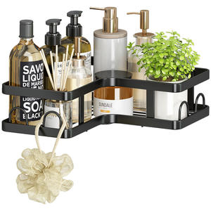 حامل تخزين علبة معدني مزدوج الطبقات يُثبت على الحائط ، منظم دش الحمام اللاصق مع رف مثلث للأشياء المتنوعة - Product Image 5