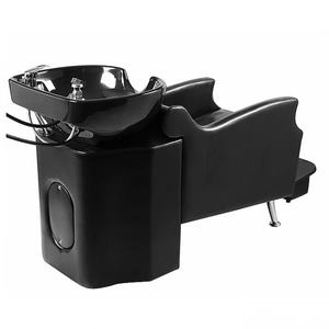 Fauteuil de lavage de luxe noir pour salon de coiffure, avec fonction de massage et repose-pieds - Product Image 3