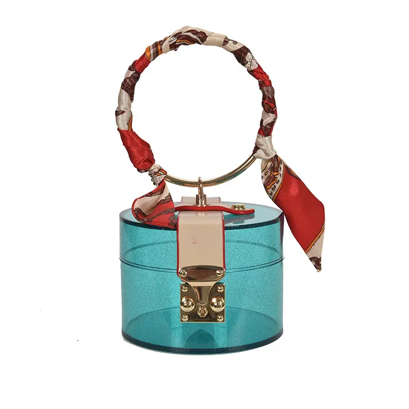 2023 nuovi arrivi borse borse acriliche MINI borse trasparenti borse da donna rotonde in metallo trasparente con bandane