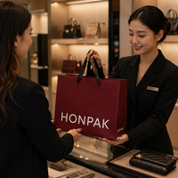 HONPAK Sacs à provisions en papier blanc laminé mat écologique avec poignée en ruban pour vêtements et chaussures