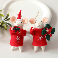 Pendentifs décoratifs de Noël populaires aux États-Unis : souris rouges pour l'arbre, souris blanches avec tissu rouge, mignonnes poupées de Noël en forme de jouet