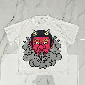T-shirt graphique vintage japonais avec logo personnalisé, masque de démon rouge Yokai, 100% coton, surdimensionné, unisexe, streetwear Harajuku, tee-shirt décontracté - Product Image 1