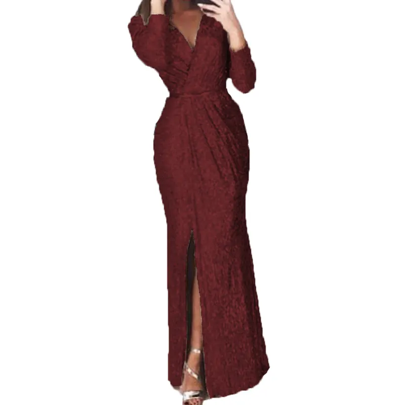C0203me82 roupa feminina plus size, multicolor brilhante cintura alta lantejoulas fenda vestidos de noite