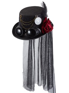 Tocado <span class=keywords><strong>de</strong></span> encaje Rosa Lolita Steampunk victoriano para <span class=keywords><strong>mujer</strong></span>, sombreros mágicos planos, tocado <span class=keywords><strong>de</strong></span> Halloween, accesorios <span class=keywords><strong>de</strong></span> disfraz, sombrero gótico superior - Product Image 6