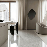 Carrelage mural et de sol en céramique 600x1200mm, aspect terrazzo gris poli, antidérapant, 9mm d'épaisseur, faible absorption d'eau, pour salle de bain et salle à manger
