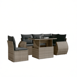 ชุดโซฟาหวายสีเทาเข้มสำหรับสวน 6 ที่นั่ง พร้อมเบาะรองนั่ง เฟอร์นิเจอร์กลางแจ้ง ดีไซน์ร่วมสมัย - Product Image 1