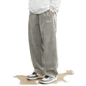 Pantalon décontracté pour homme en laine peignée mi-lourde, uni, teinture unie, écologique, respirant, ample, droit, avec cordon de serrage, automne-hiver - Product Image 4