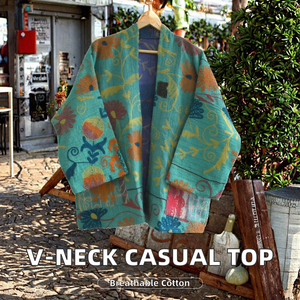 <b>Vintage</b> Floral Kantha Jacket Bohemian Loose Fit Cotton <b>Kimono</b> Style Women Outerwear - Product Image 2