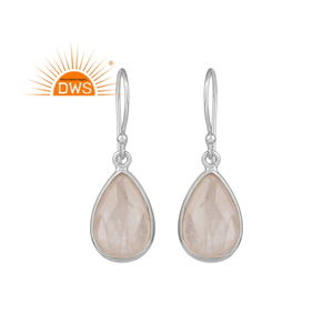 Boucles d'oreilles en quartz rose en forme de poire, bijoux en pierres précieuses, argent sterling 925 massif, boucles d'oreilles pendantes, fournisseur, collection vintage - Product Image 1