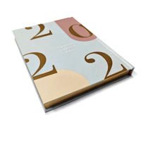 Carnet de notes, journal, agenda, planificateur de qualité supérieure, relié en cuir, avec estampage à chaud doré, pages intérieures calendrier, ouverture à droite, boîte en papier