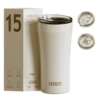 Gobelet isotherme 15oz 12oz avec poignée et paille, double paroi en acier inoxydable 304, isolation sous vide, à large ouverture, pour voiture