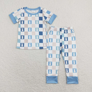 Ensemble de vêtements pour enfants Ester, haut bleu brodé motif œuf de cane et pantalon à carreaux, tenues assorties pour frères et sœurs - Product Image 6