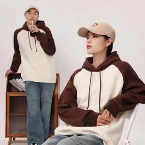 BYW071 <b>Men's</b> Two-tone Paneled Oversize Hoodie 100% Cotton Terry Drawstring Hood <b>Pullover</b> Sweatshirt - Product Image 3