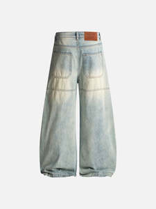 กางเกงยีนส์ผู้ชายทรงหลวมสไตล์วินเทจแบบถักลาย Stonewashed ขาดๆ แบบ Distressed ขากว้าง เหมาะสำหรับสตรีทแวร์ ฤดูใบไม้ร่วงและฤดูหนาว - Product Image 2