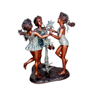 Venta caliente Bronce Jardín Niños Estatua Tamaño real Bronce Niñas Jugando Escultura en círculo - Product Image 2