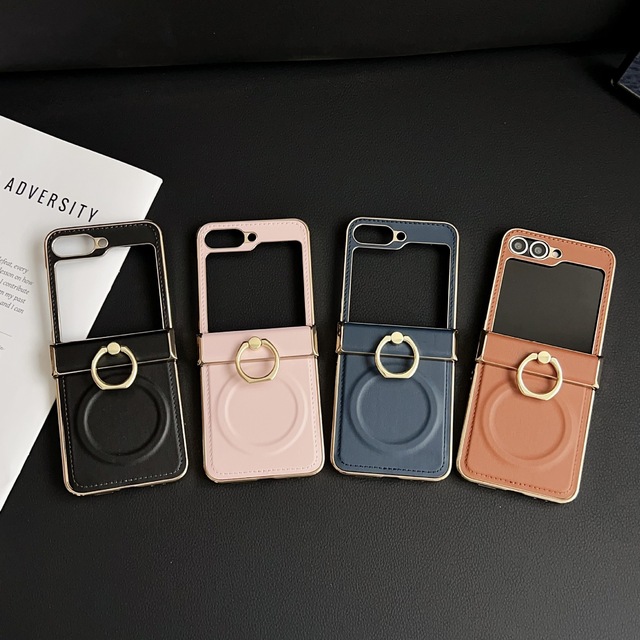 Magnetic Wireless Charging PU Leather Phone Case for Samsung Galaxy Z Flip 7 6 5 4 3 Ring Hinge Protective Cover