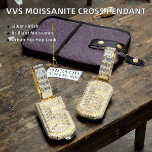 Collier pour homme en argent sterling plaqué, motif croix, micro-pavé de moissanite VVS, style hip-hop, certifié GRA, pour soirée - Product Image 2