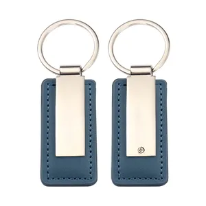 Wholesale Promotional Metal Custom Leather Keychain Luxury Car Pu Leather Keychain Silver Leatherette Key Tag Adversting