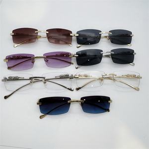 高品質ヴィンテージパンサーヒョウ長方形縁なしサングラス高級フレーム女性メタルシェードレトロ男性サングラス - Product Image 6