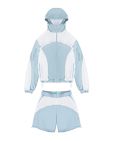 Ensemble de survêtement personnalisé en nylon pour homme avec logo, coupe-vent unisexe, ensemble short, survêtement à blocs de couleur, veste à capuche et short