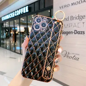 Top Supplier Shockproof Wrist Strap Style Electroplating Sheepskin Plaid Soft TPU Mobile Phone Back Cover Case For Iphone X XS