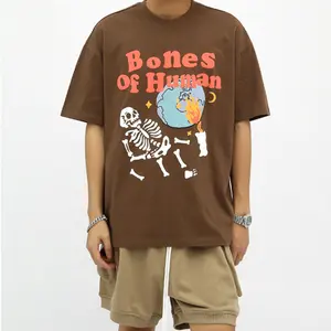 Camiseta de verano para hombre, camisa holgada de manga corta con letras estampadas, 100% algodón