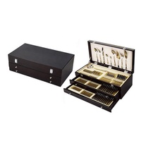 OEM Lot de 125 couverts en acier inoxydable avec étui en bois cuillères fourchettes et couteau couverts en argent dîner de fête en or