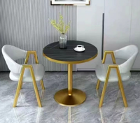 Plateaux de table à manger ronds noirs modernes, directement de l'usine, avec base de table dorée