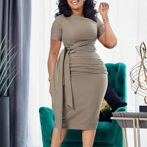 IStapromo Regalos Vestido de Verano para Mujer, Nuevo, de Manga Corta, a la Moda, Plisado, Elegante, con Cordones, Cuello Inclinado, Estilo Europeo y Americano - Product Image 1