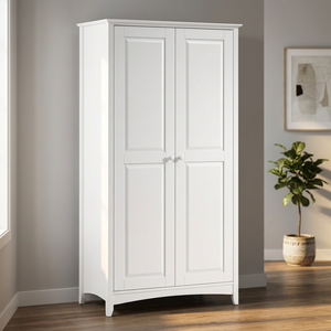 Modern Two-Door <b>Antique</b> Design Solid MDF Wood Armoire White Wooden <b>Wardrobe</b> with Folding Door for Bedroom Gym Home Furniture - Product Image 3