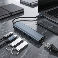USB-C Aluminium Alloy 5-Port Multi-Hub RJ45 1000Mbit/s Gigabit Ethernet Adapter USB 3.2 Transfer Data untuk MacBook Pro/A Tersedia di Stok