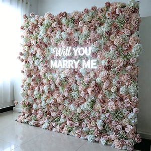 Wedding <b>Flower</b> <b>Wall</b> Backdrop 8ft X 8ft White Baby Breath Pink Fabric Rose Artificial <b>Flower</b> 3D <b>Wall</b> for Decor Roll up <b>Panel</b> - Product Image 1