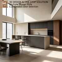 Meubles de cuisine italiens de luxe en charbon de bois avec îlot central et table à manger, mobilier modulaire moderne sur mesure pour villa et loft