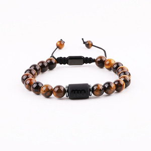 Fábrica de joyería OEM diseño piedra Natural hombres pulsera marrón <span class=keywords><strong>Ojo</strong></span> de Tigre 12 Zodiaco astrología amistad pulsera logotipo personalizado - Product Image 4