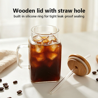 Mug carré en verre avec poignée, couvercle en bambou et paille en verre, résistant à la chaleur, pour café glacé et jus, personnalisable avec logo – Vente en gros