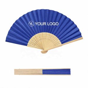 Custom Logo Portable Paper Folding Hand Fan Natural Wooden Handle Spanish Style for <b>Summer</b> Events - Product Image 1