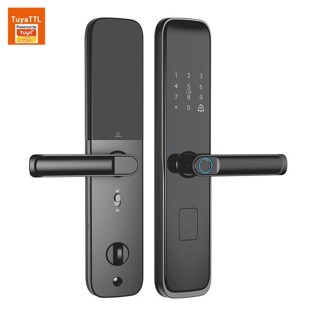 Tuya Smart Lock for Hotels Digital Password Card & Fingerprint Keyless Door Handle with WiFi Connectivity