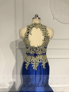 OEV-L4334 taglie forti <span class=keywords><strong>blu</strong></span> arabe con Applique <span class=keywords><strong>oro</strong></span> abito lungo abiti da sera per la madre della sposa - Product Image 5