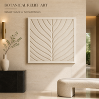 Peinture sur toile texturée moderne Wabi-Sabi beige à motifs de feuilles en relief pour décoration minimaliste de la maison