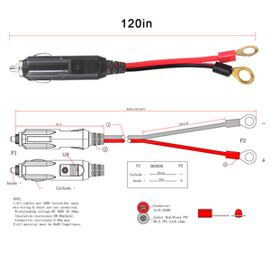 12V/24V ปลั๊กช่องเสียบที่จุดบุหรี่รถยนต์อัตโนมัติชายพร้อมขั้วต่อฟิวส์18AWG ตาไก่สายเคเบิล - Product Image 5