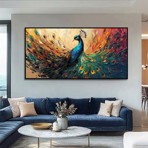 Decorazione Extra Large per la casa fatta a mano in tela <span class=keywords><strong>di</strong></span> colore testurizzata arte della parete 3D pittura pavone animale su tela - Product Image 4