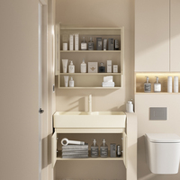 Ensemble de meubles de salle de bain en aluminium antirouille avec lavabo en céramique, miroir LED et armoire murale de rangement pour projets hôteliers